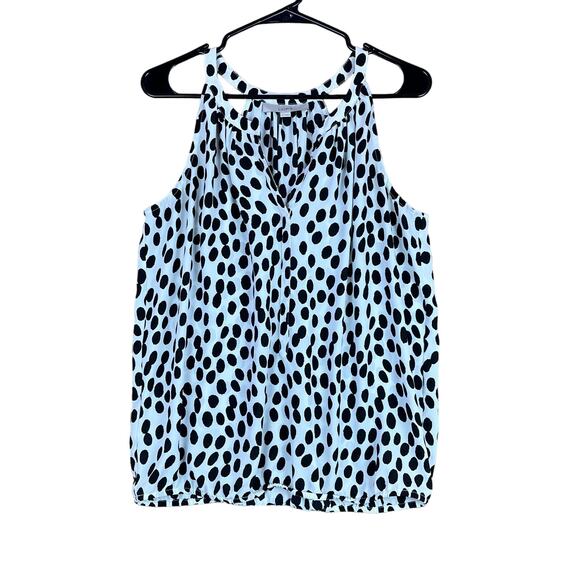 Ann Taylor LOFT Womens Blouse White Black Spots Polka Dot VNeck Tank Flowy M - Picture 1 of 10